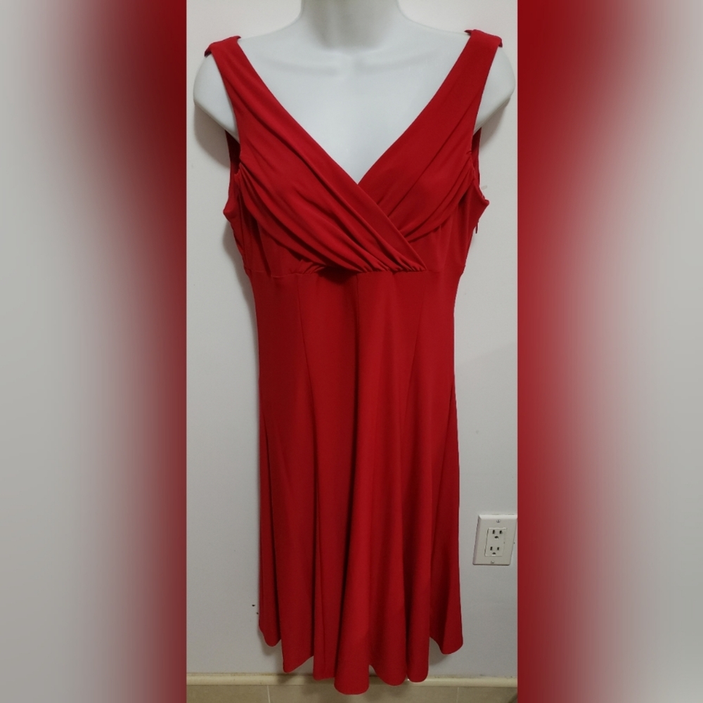 Evan-Picone candy cane red sleeveless empire dress